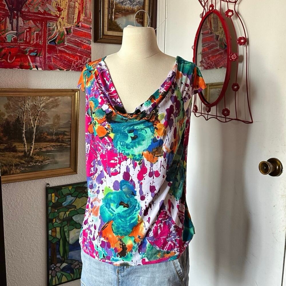 project multicolor paint splattered short sleeve blouse